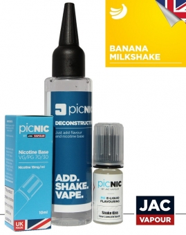 Pachet Lichid Tigara Electronica Premium Jac Vapour Banana Milkshake 60ml, Nicotina 3/6/9 mg/ml, High VG, Fabricat in UK