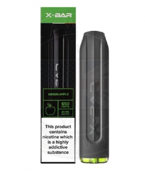 X-BAR Green Apple, Tigara Electronica de Unica Folosinta, 650 Pufuri, 2ml Lichid, Nicotina 0 - 20 mg/ml, Calitate Premium, Origine Franta