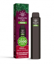 Vape Disposable cu CBD Darwin Blackcurrant & Raspberry, 2500 Pufuri, Izolat CBD 1000mg, Fara THC, Calitate Premium UK