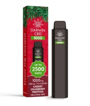 Vape Disposable cu CBD  Darwin Cherry Cranberry Menthol, 2500 Pufuri, Izolat CBD 1000mg, Fara THC, Calitate Premium UK